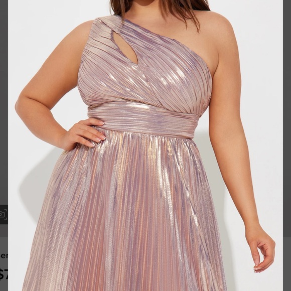 NWT shimmery purple & gold metallic one shoulder evening gown - Picture 3 of 14